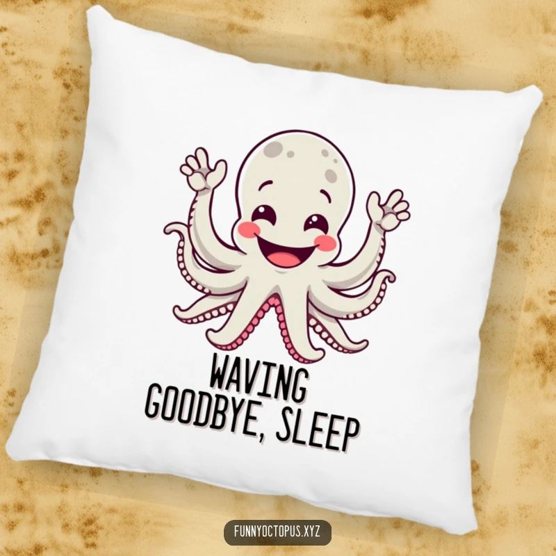 Funny pillow with a happy, grinning octopus waving all its arms enthusiastically for a cheerful, comfortable accent.