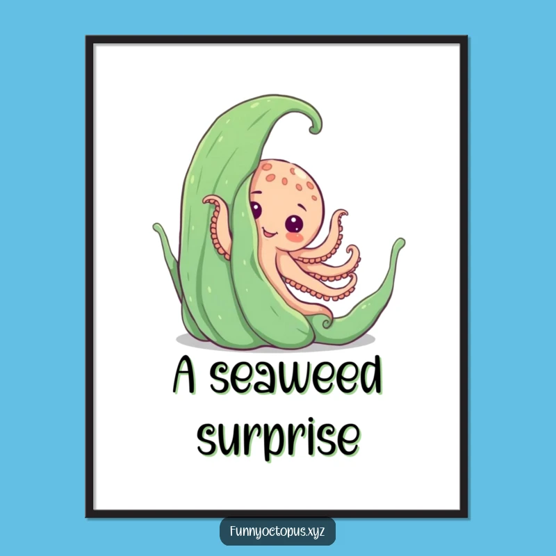 Funny Peekaboo Octopus Digital Art - Seaweed Hiding Fun