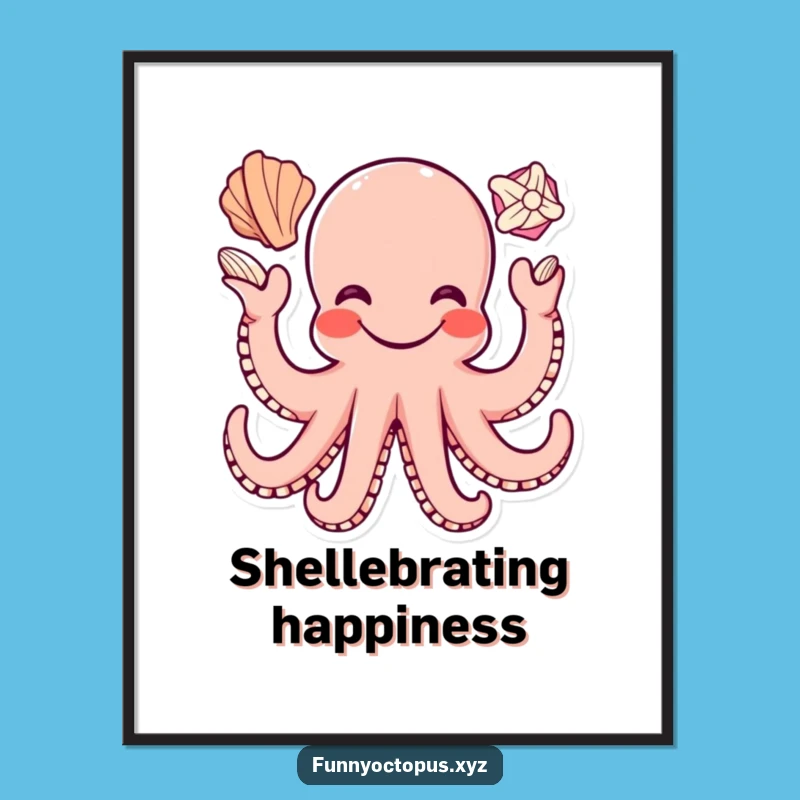 Funny Octopus Digital Art: Happy Juggler Print, Seashell Fun, Instant Gift!
