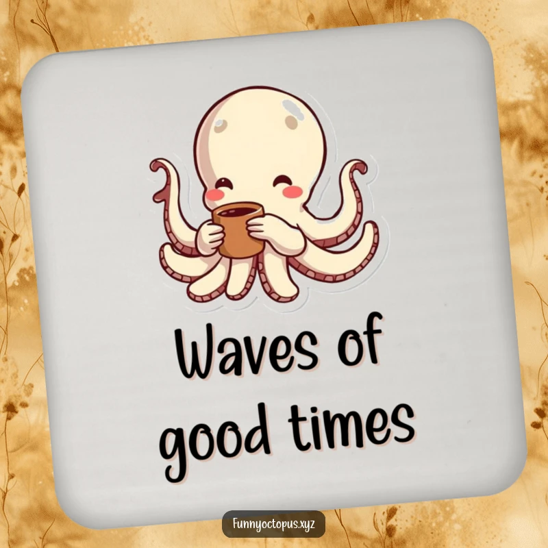 Funny drink coaster featuring an octopus character swimming with energetic lines, adding a playful and dynamic flair.