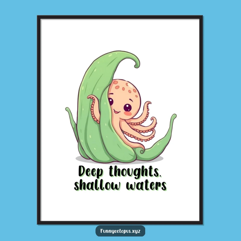 Free Printable Wall Art: Peeking Octopus Seaweed Humorous Decor Downloadable