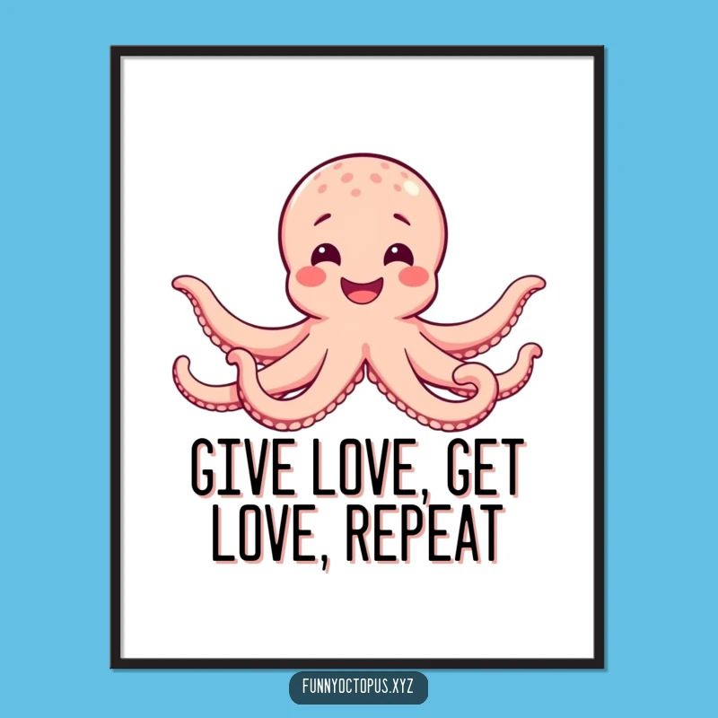 Free Printable Wall Art: Hugging Octopus Wide Smile Humorous Decor Downloadable