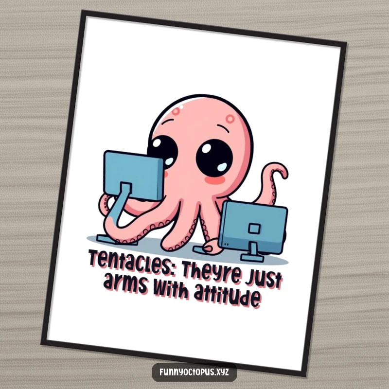 Funny Free Printable Wall Art: A stylized octopus with large, curious dot eyes, waving its tentacles with a playful spirit.