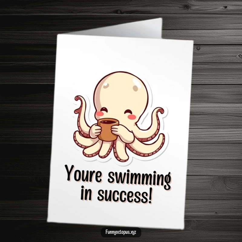 Funny Free Printable Congratulations Card: Octopus character with energetic lines around its body, swimming with playful enthusiasm.
