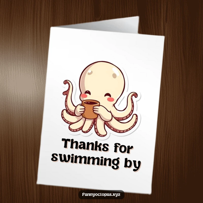Funny Free Printable Thank You Card: Octopus character with energetic lines swimming playfully, sending thanks with speed.