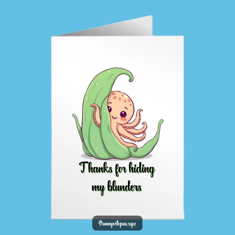 Free Printable Thank You Card: Octopus Peeking Seaweed Funny Gratitude DIY