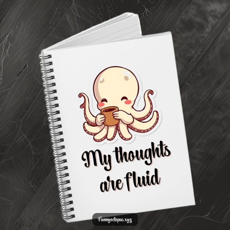 Funny notebook cover featuring an octopus character swimming with energetic lines, inspiring dynamic thoughts and creativity.
